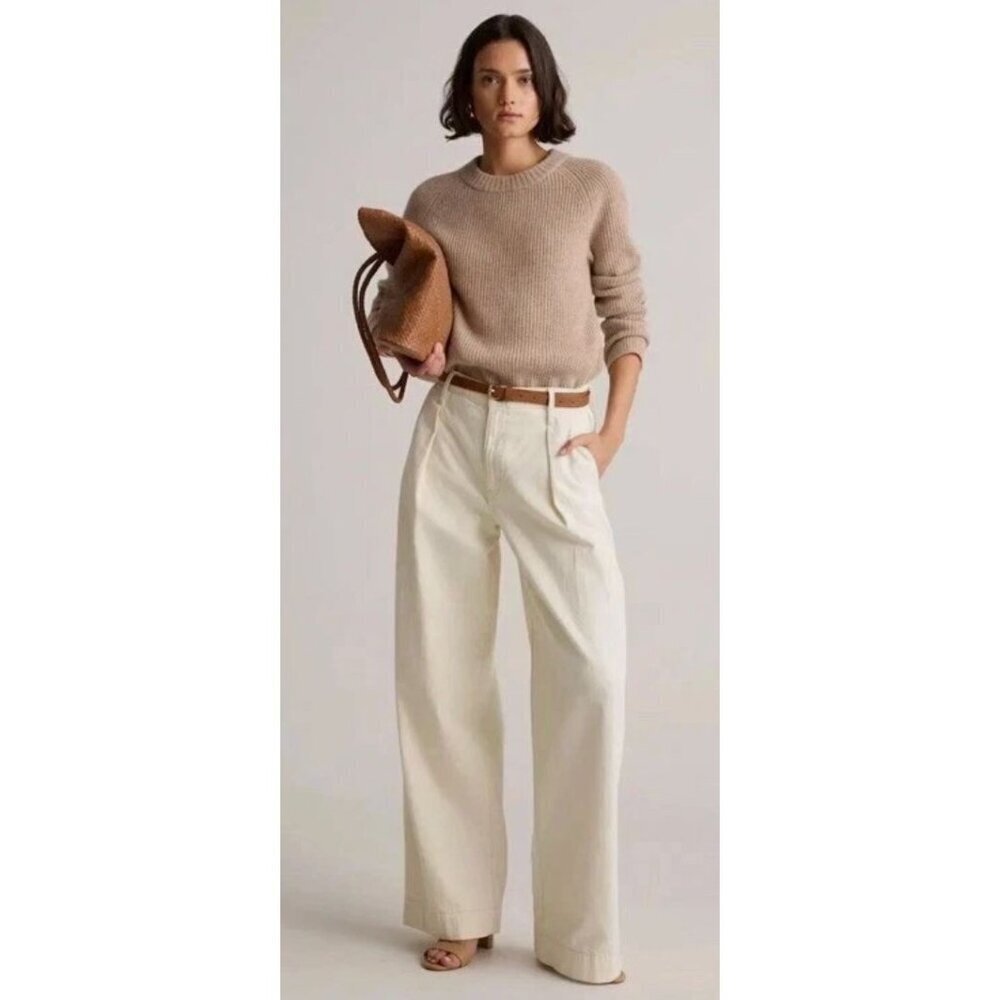 Quince Womens 100% Cashmere Thick Fisherman Ribbed Sweater Medium Beige FA EXC